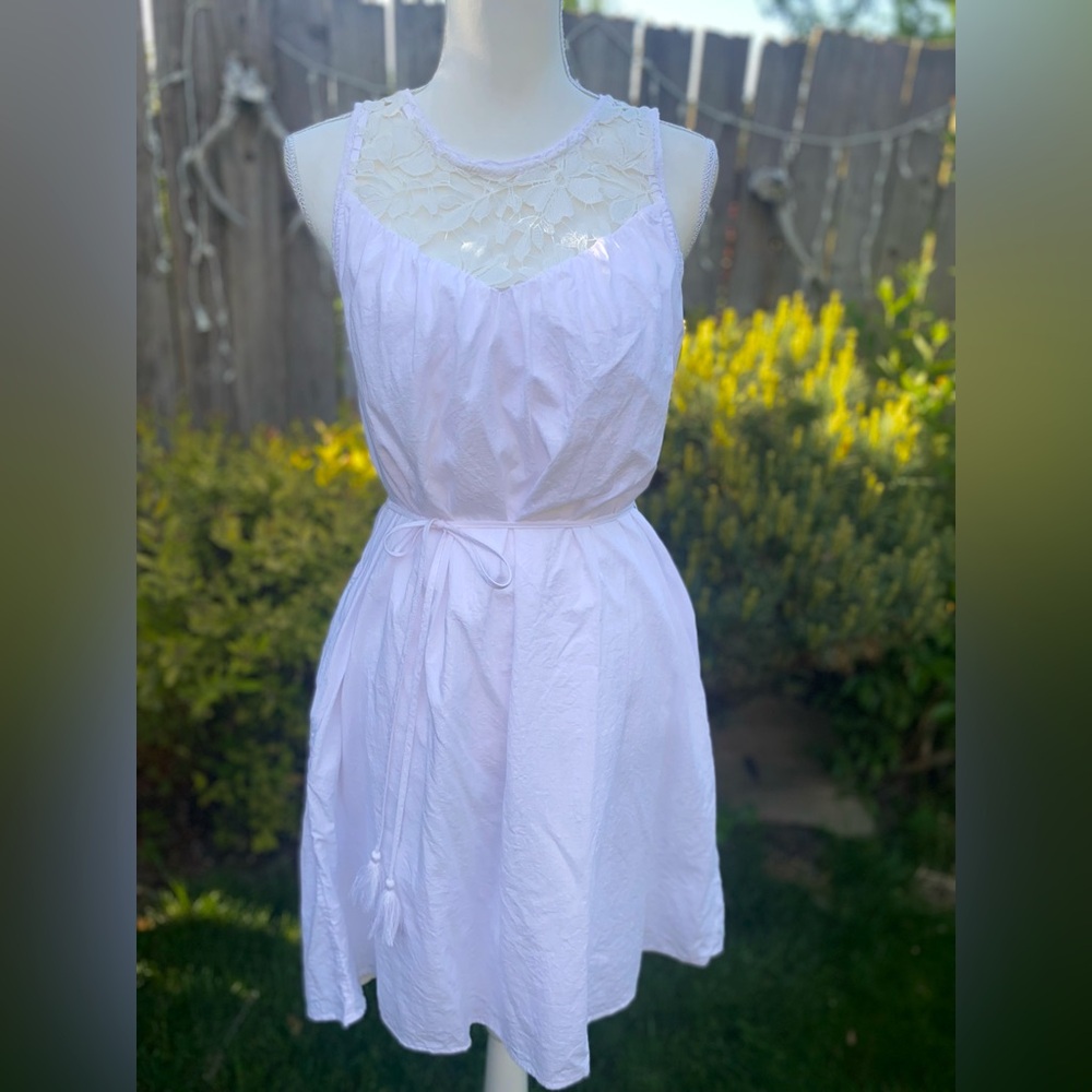 White Cotton Summer Dress Pockets